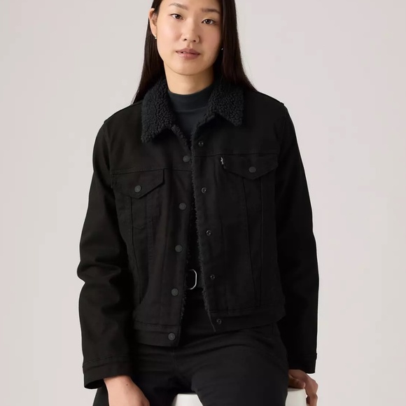 Levi's Original Sherpa Trucker Jacket Original Sherpa Trucker Jacket Black Denim - Picture 2 of 12